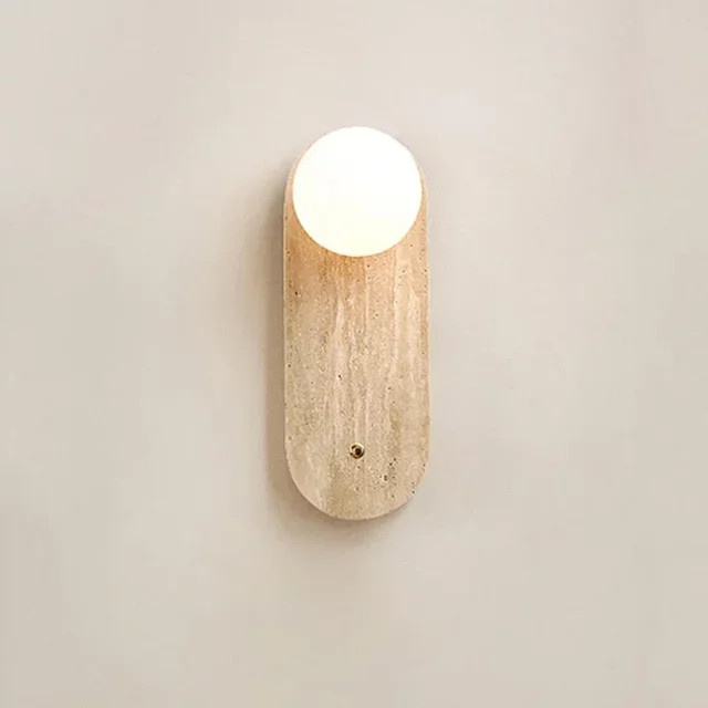 Dekorative Wabi Sabi Wandleuchte im Nordic Stil aus Naturstein und Glas in Beige und Weiß für Wohnzimmer und Schlafzimmer - Bild 1