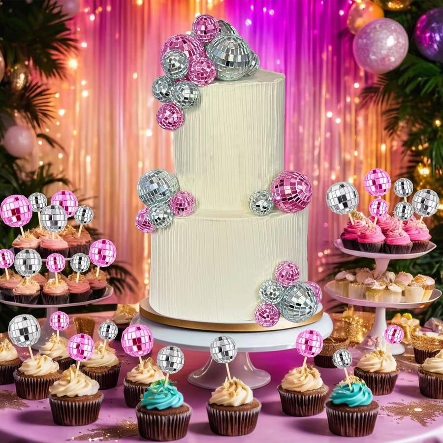 MicroPlush Discokugel Kuchendekoration in Rosa und Silber für Party, Geburtstag und Hochzeit - Bild 2