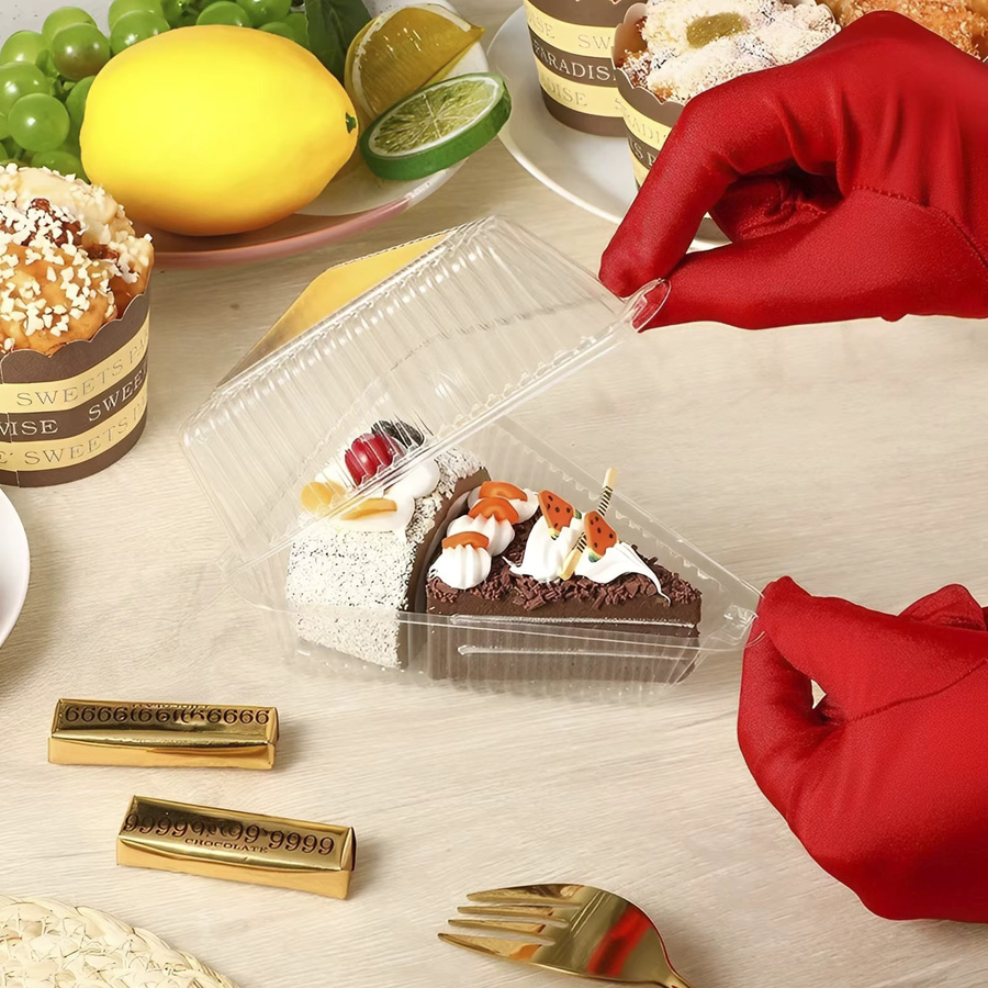 150 Stück transparente dreieckige Kuchenscheibenbehälter aus Kunststoff für Dessert, Mousse und Käsekuchen mit Snap-Lid - Bild 3