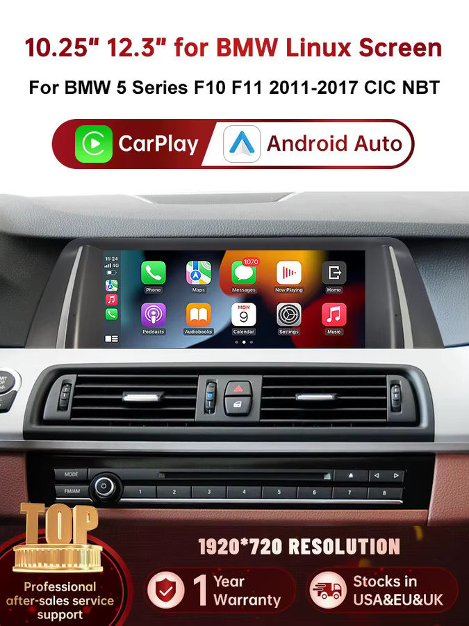 RoadTop Wireless CarPlay und Android Auto Multimedia Radio mit Linux Bildschirm für BMW 5er F10 F11 CIC NBT System, 10,25 Zoll, Schwarz - Bild 5