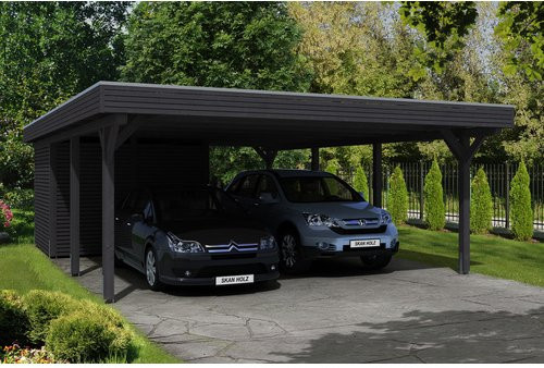 Skan Holz Carport Spessart mit Abstellraum in Schiefergrau, B/T: 611 x 846 cm, Firsthöhe: 258 cm - Bild 1