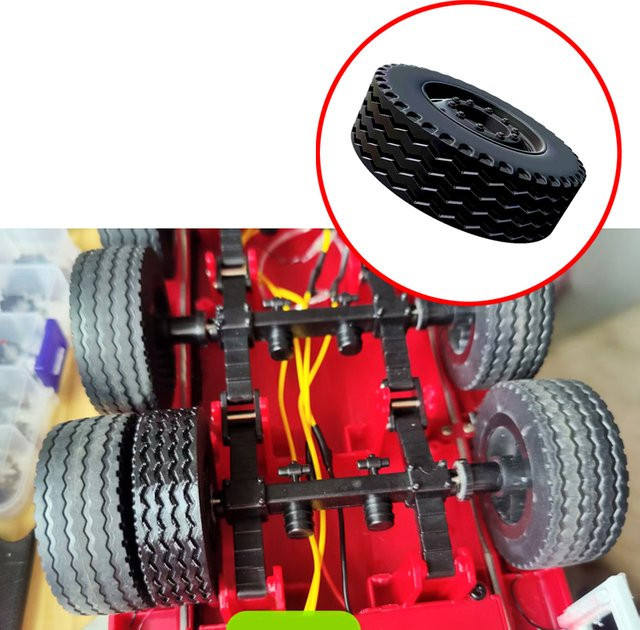 SHUAICHI 14mm Dicke Räder für Huina 501D Scania 770S RC Truck Modell, Zubehör, Doppelreifen, Schwarz, Gummi - Bild 1