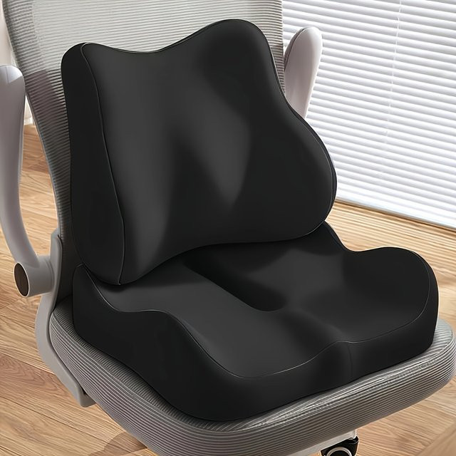 Hochelastisches Memory-Schaum Sitzkissen und Rückenlehnenkissen Set zur Druckentlastung und Taillenstütze für Büro und Auto - Bild 1
