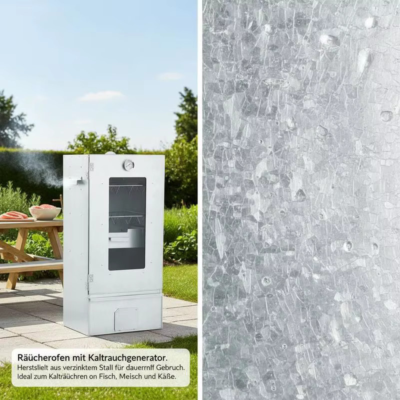 Vertikaler Räucherofen mit Kaltrauchgenerator aus verzinktem Stahl für Fleisch, Fisch, Käse und Wurst, Farbe: Silber/Weiß, B/T/H: 44,5 x 29,0 x 83,0 cm - Bild 2
