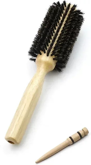 Rundbürste mit Holzgriff und Wildschweinborsten, Unisex - Bild 1