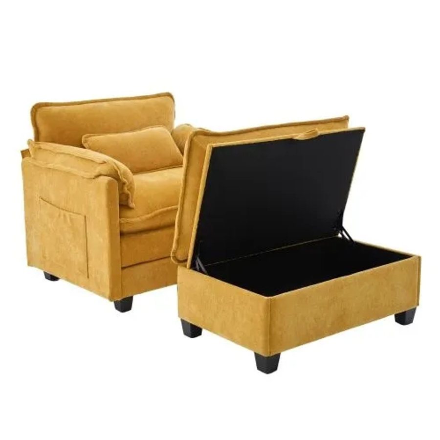 PXloue Stoffsofa Sofasessel aus Samt mit Hocker in Gelb B: 103 cm, T: 85 cm, H: 91 cm - Bild 2