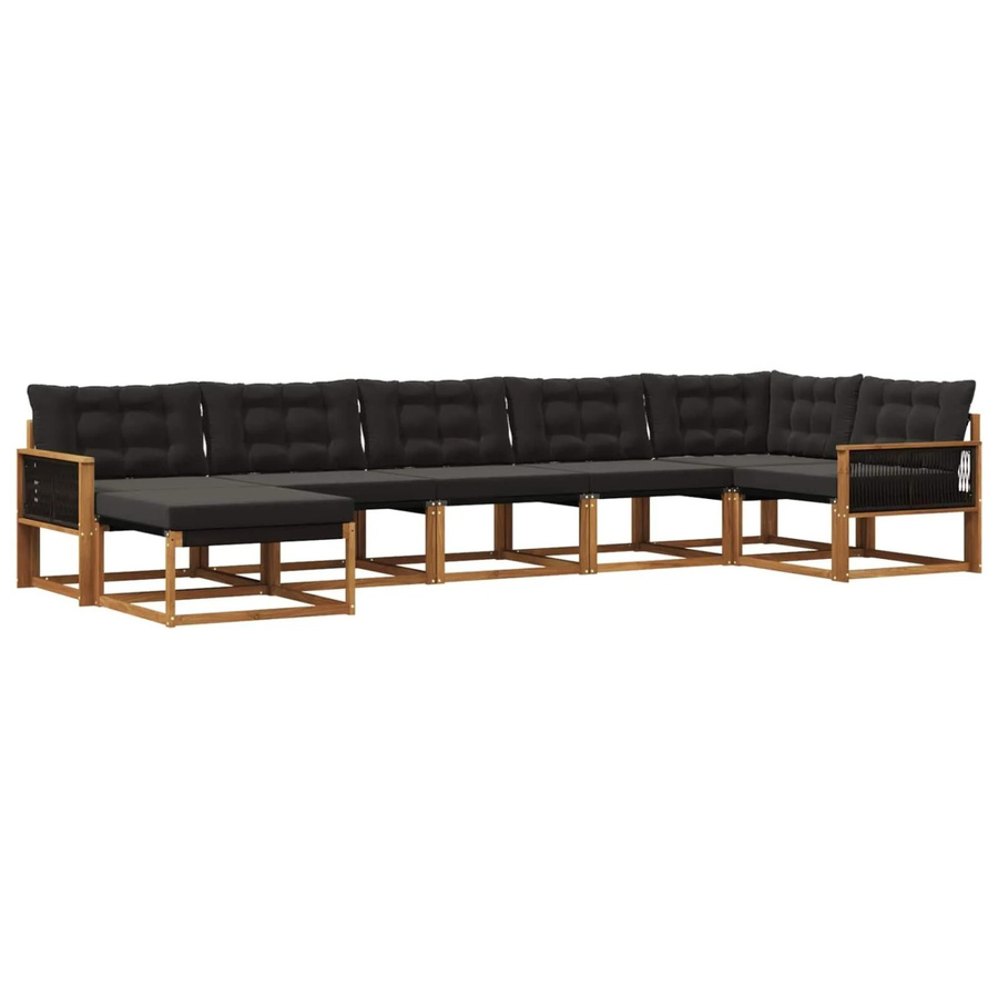 vidaXL Outdoor-Sofagarnitur in L-Form aus Akazienholz mit Textilene und Kissen, Schwarz/Natur - Bild 2