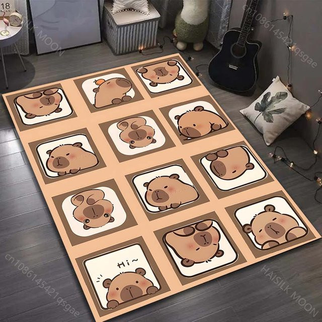 UQIDEHOME Rutschfeste Bodenmatte mit Capybara-Print für Wohnzimmer und Schlafzimmer, Beige, B/T: 60 x 40 cm - Bild 1