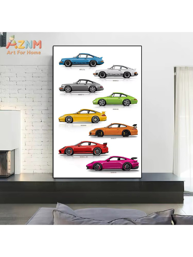 AZNM Porsche 911 Generations Evolution Leinwand-Wandkunst, ungerahmtes Sportwagen-Poster in Multicolour - Bild 4