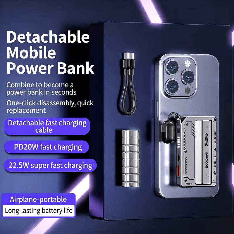 Tragbare Akku-Powerbank mit 5000 mAh und integrierten Kabeln für iPhone und Samsung - Bild 4