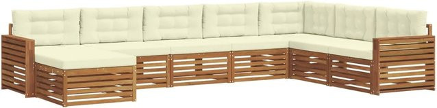 vidaXL Sofagarnitur 8-teilig aus Massivholz Akazie in Natur und Creme mit modernem L-Shape Design und Latten-Design - Bild 1
