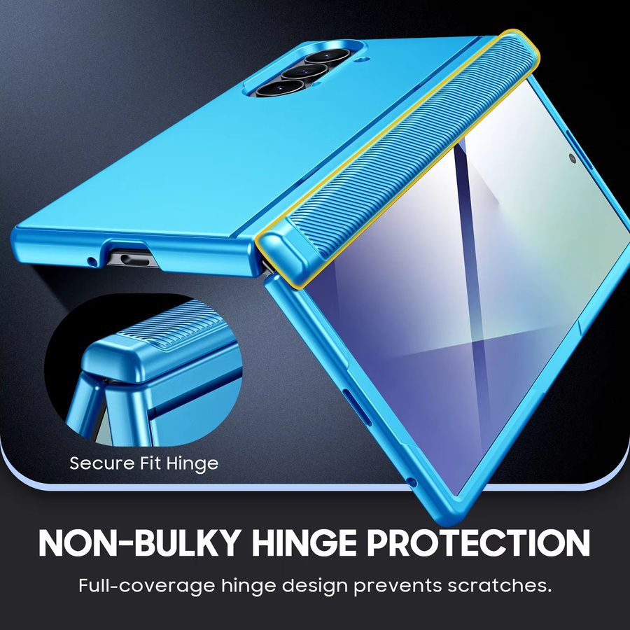 Magnetische Hülle für Samsung Galaxy Z Fold 7 mit integriertem 9H Glas-Displayschutz, Scharnierschutz und verstecktem Ständer in Hellblau - Bild 3