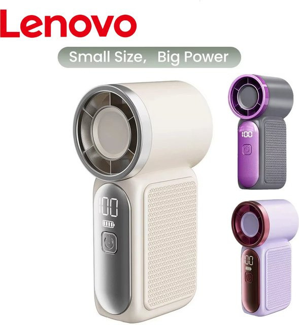 Lenovo Tragbarer Handventilator mit 5 Geschwindigkeitsstufen, Aufladbar via Typ C, mit Digitalanzeige, erhältlich in Orange oder Weiß - Bild 1
