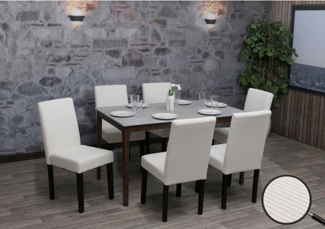 6er-Set MCW Esszimmerstühle Littau aus Cord in Beige mit dunklen Holzbeinen - Bild 1