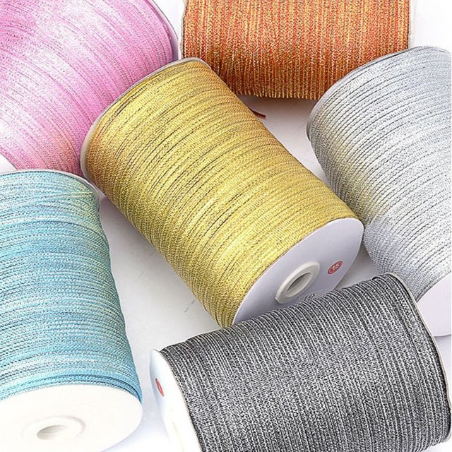 PALMYBEST Glitzer Seidensatinband in Gold und Silber für Geschenkverpackungen und Dekorationen, Breite: 0,4 cm, Länge: 18,28 m - Bild 1