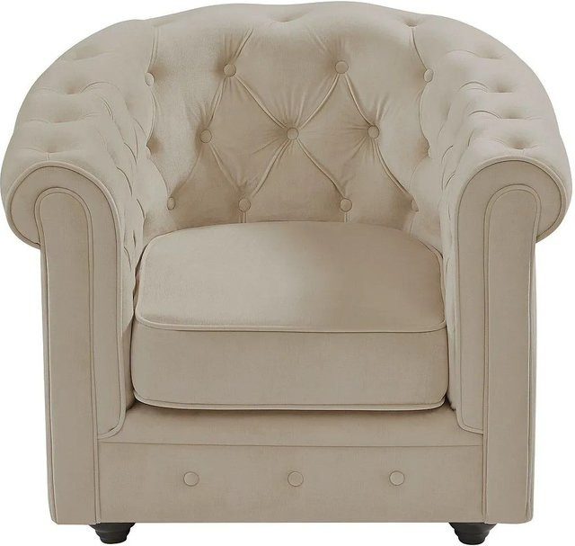 Vente-unique Chesterfield Sessel aus Samt mit gerader Rückenlehne in Beige, Höhe: 82 cm - Bild 1