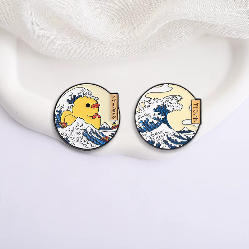 QIHE JEWELRY Brosche, Emaille, Kanagawa Ukiyo-e Stil, Unisex - Bild 2