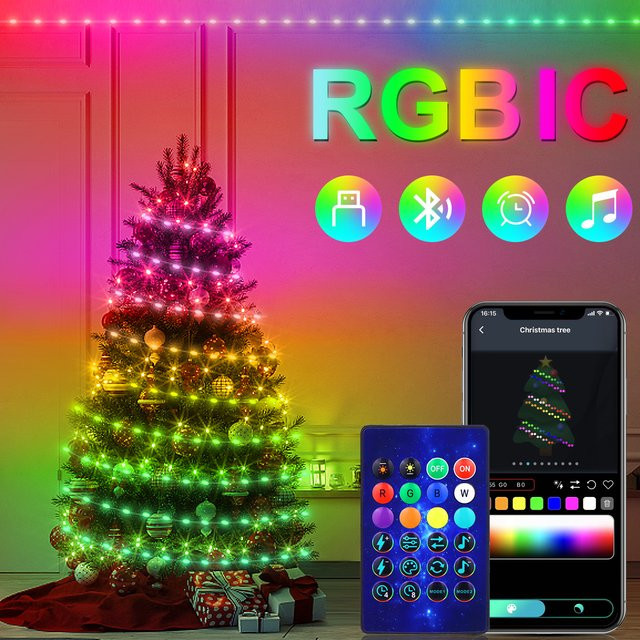 MALITAI RGBIC LED Lichterkette mit Bluetooth Musik App Steuerung, 20m USB 5V, Multicolor - Bild 1