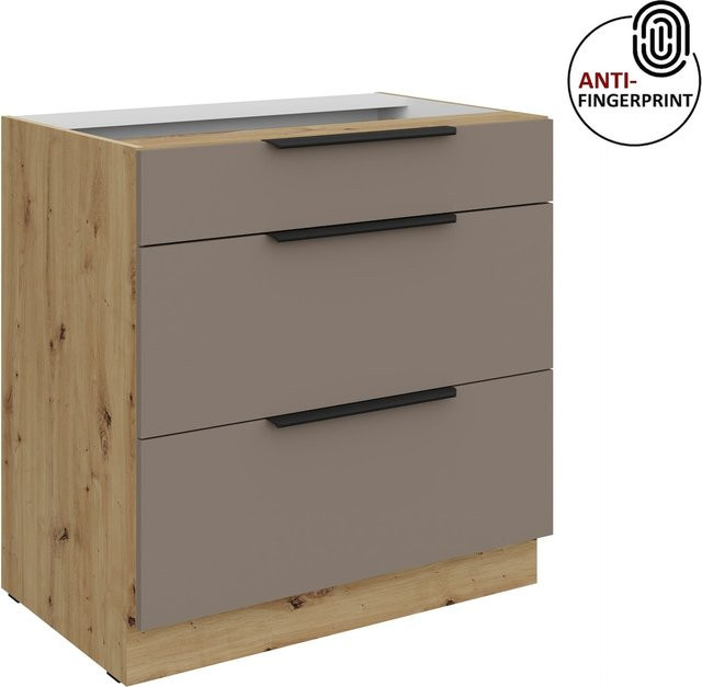 Küchenunterschrank ARIA in Sandgrau matt mit Anti-Fingerprint-Beschichtung, Breite: 80 cm - Bild 1