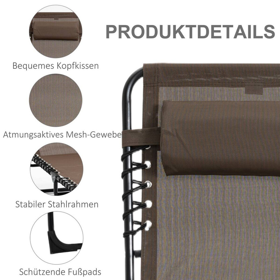 Outsunny Sonnenliege braun aus pulverbeschichtetem Stahl mit verstellbarer Kopfstütze und Textilene-Gewebe, B/H/L: 58 x 30 x 185 cm - Bild 2