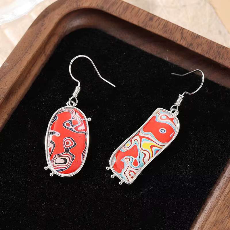 Ohrringe Emaille, rot, Damen, Bohemian - Bild 2