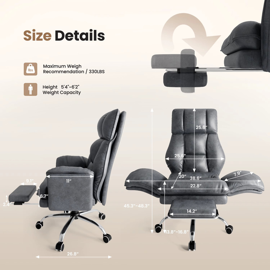 Patbrela Cloud-Bürostuhl in Weiß mit klappbaren Armlehnen, ergonomischer Fußstütze und 360-Grad-Drehfunktion für Home-Office und Gaming - Bild 3