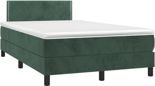 vidaXL Boxspringbett mit Matratze in Dunkelgrün aus Samt mit LED-Unterbettbeleuchtung und USB-Anschluss, B/T/H: 120 x 200 x 88 cm - Bild 1