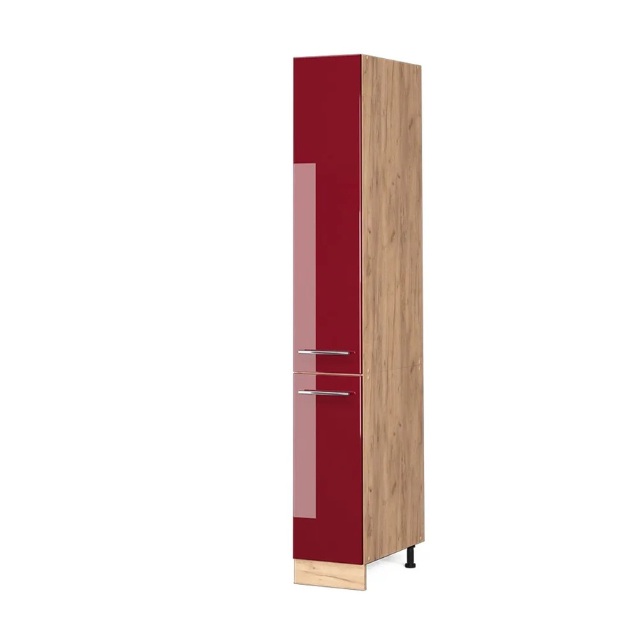 Vicco Apothekerhochschrank Fame-Line Küchenschrank in Eiche Rot Bordeaux Hochglanz mit Softclose-Scharnieren und internen Schubladen, Breite: 30 cm, Höhe: 206,8 cm, Tiefe: 58 cm - Bild 2