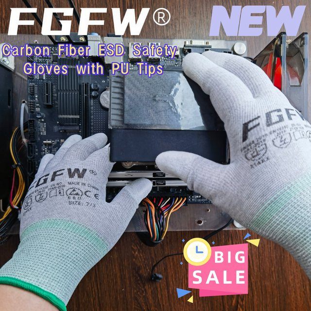 FGFW ESD-Sicherheitshandschuhe in Grau, 10 Paar antistatische Kohlefaser-Handschuhe mit PU-Griffspitzen für die Elektronikmontage, Größe S - Bild 1