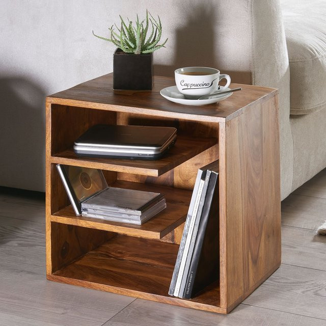FineBuy Beistelltisch aus Massivholz in Braun, B/T/H: 43 x 43 x 30 cm - Bild 1