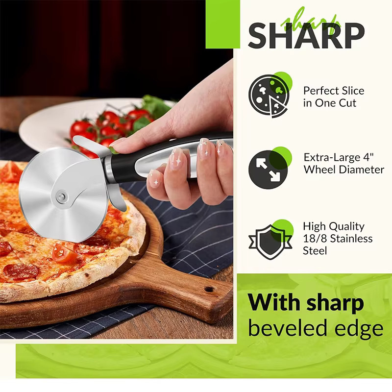 Premium Pizzaschneider JT542 aus Edelstahl in Silber mit superscharfem Rad und rutschfestem Griff - Bild 2