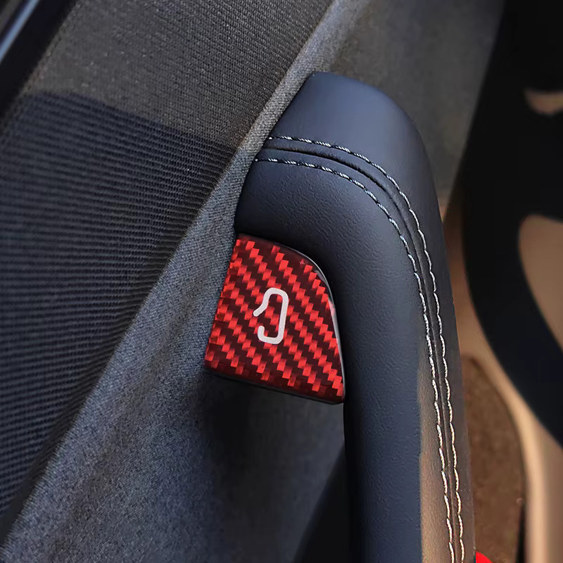 Beworth Carbon Faser Muster Aufkleber für Tesla Modell Y Juniper und Modell 3 2025, Offene Tür Taste Trim Patch Schalter Abdeckung, Rot - Bild 2
