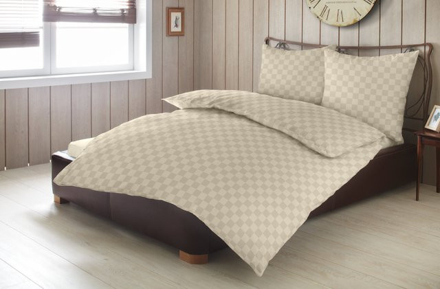 Dormisette Bettwäsche KARO Damast Beige aus Baumwolle mit Deckenbezug und Kissenbezug, B/H: 135 x 200 cm und 80 x 80 cm - Bild 1