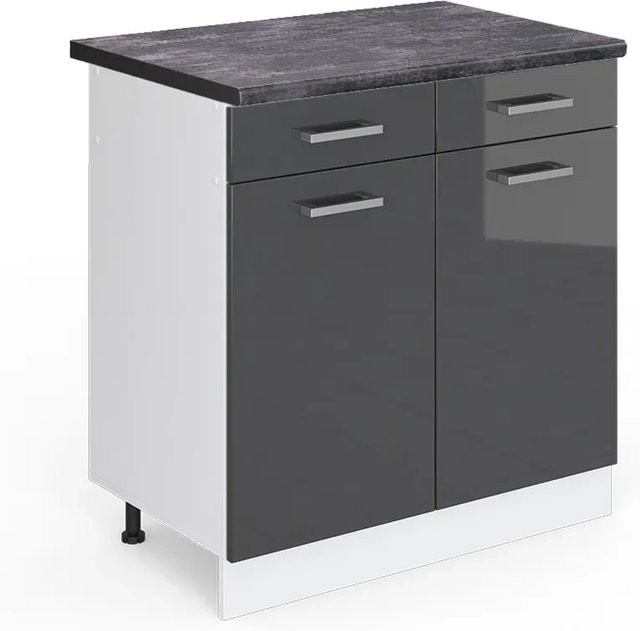 Vicco Küchenunterschrank R-Line in Anthrazit Hochglanz und Weiß, B/T/H: 80 x 60 x 81,6 cm - Bild 1