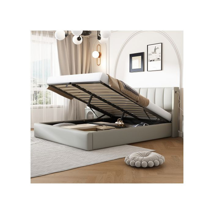 MUVOE Polsterbett mit integrierter LED-Beleuchtung und USB-Anschluss, grau, B/T: 140 x 190 cm - Bild 2