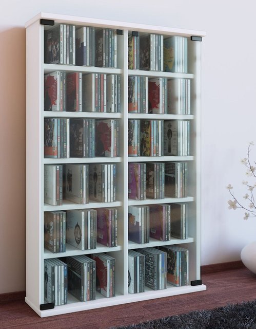 VCM CD/DVD-Turm Roma in Weiß mit Glastüren und ESG-Sicherheitsglas - Bild 1