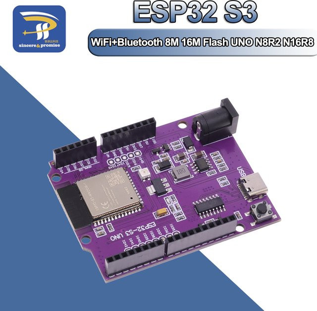 D1 ESP32-S3 Entwicklungsboard mit WiFi und Bluetooth, Uno R3 Formfaktor, N16R8 Modul in Lila - Bild 1