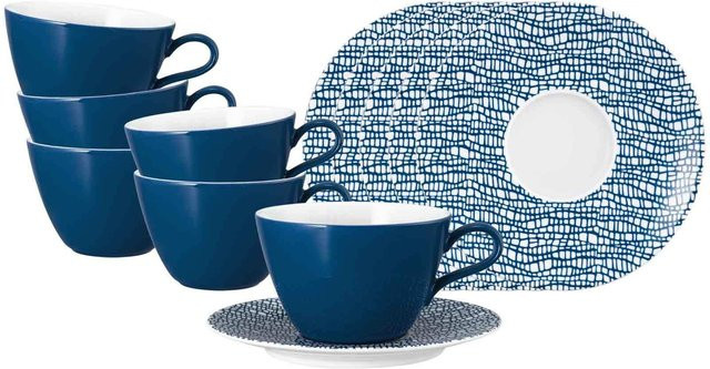Seltmann Weiden Milchkaffeetassen mit Untertassen Life Fashion Blue 6er Set mit 370 ml - Bild 1
