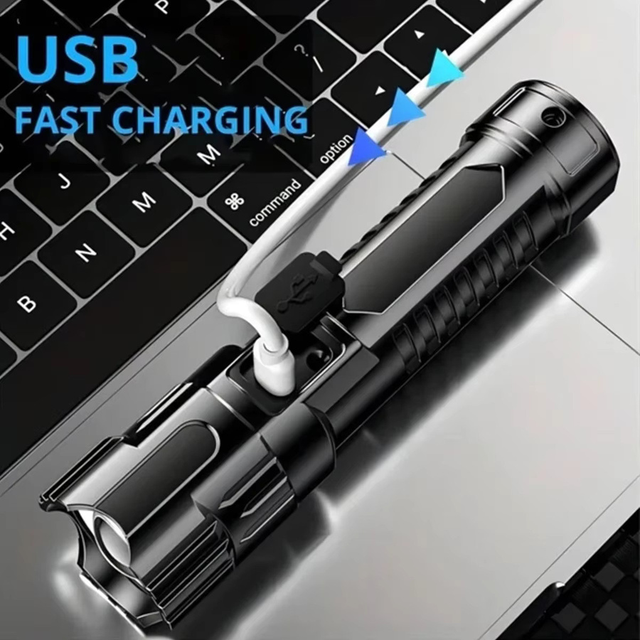 Heinast LED Taschenlampe mit Teleskop-Zoom, USB wiederaufladbar, Schwarz - Bild 5