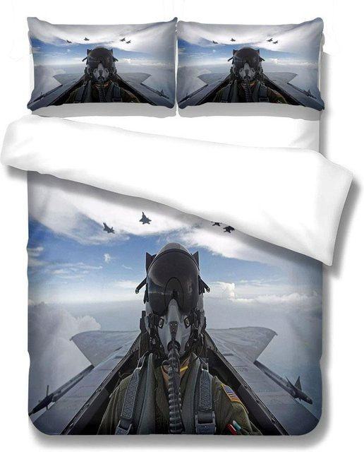Binchi Fitness Blaze Kampfjet Bettwäsche-Set aus Mikrofaser in Blau, B/H: 150 x 200 cm - Bild 1