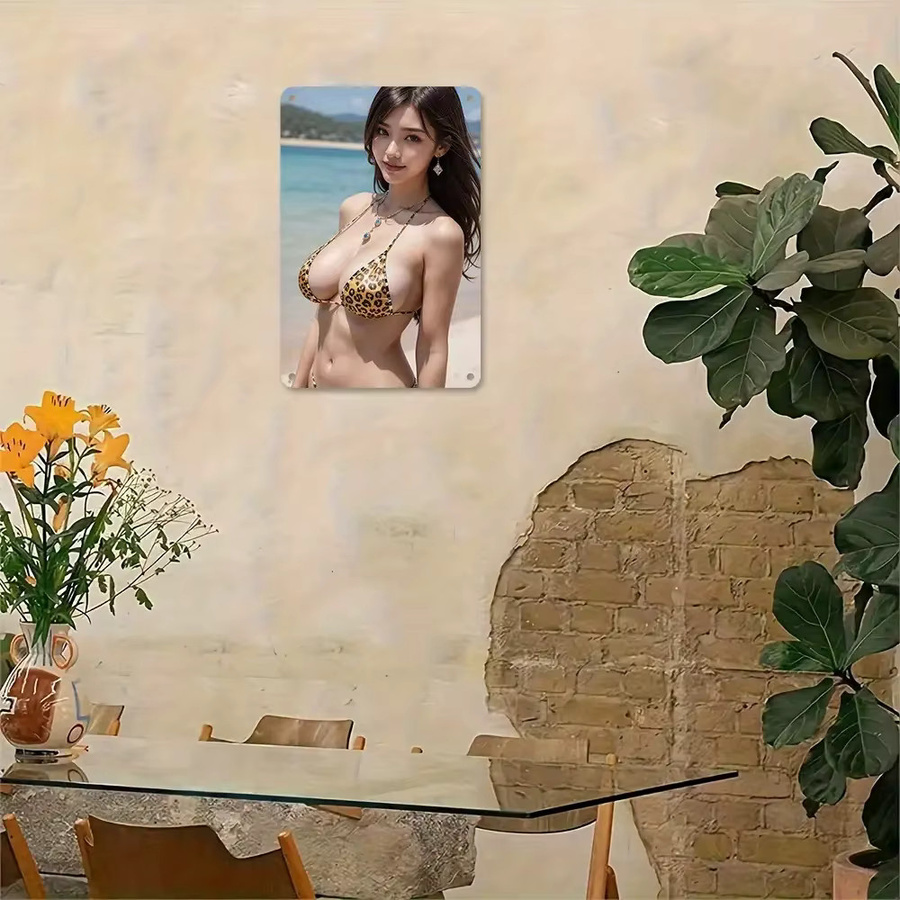 Vintage Blechschild CIFBUY Wanddekoration mit Strand, Bikini und Palmenmotiv, B: 20,32 cm, H: 20,32 cm - Bild 3