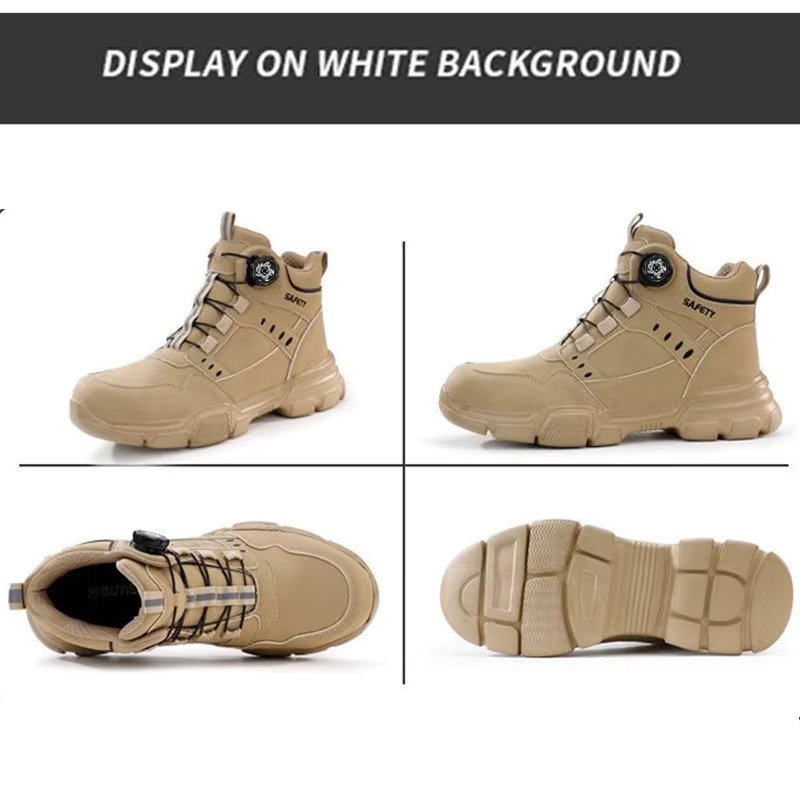 Manlegu Wasserabweisende Leder-Sicherheitsstiefel für Herren in Beige mit Stahlkappe - Bild 5