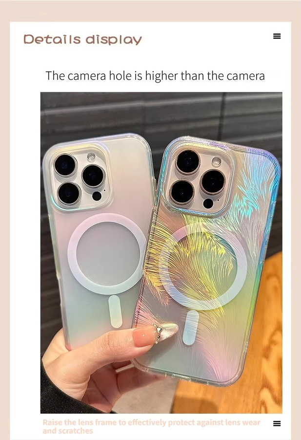 Laser-Gradient-Feder Handyhülle für Apple iPhone 15 Pro Max, 16E, 17 Air, 14 Plus und 13 Pro, sturzsichere magnetische Hülle in Multicolour - Bild 3