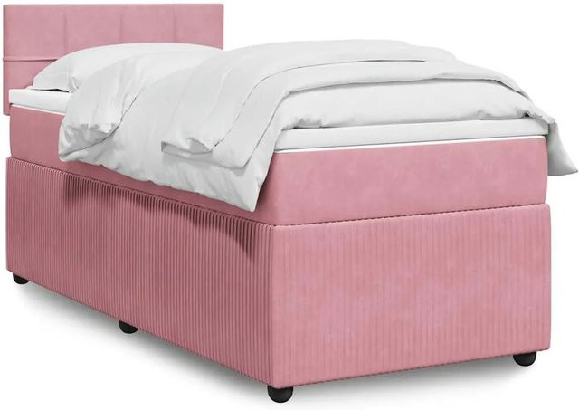 vidaXL Boxspringbett mit Matratze in Rosa, Hybrid-Bett mit Samtbezug, USB-Ladeport und Unterbettbeleuchtung, B/T: 90 x 200 cm - Bild 1