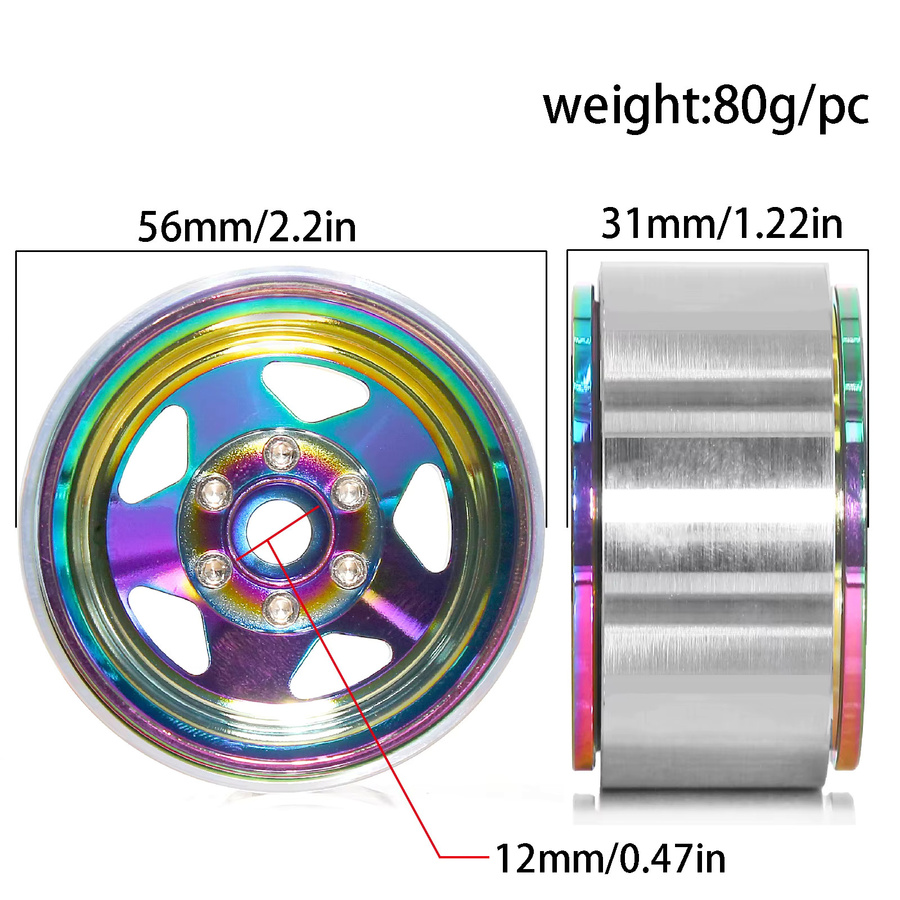 RS RC Beadlock Felge, 1,9 Zoll, 4-teiliges Set, Regenbogen - Bild 2