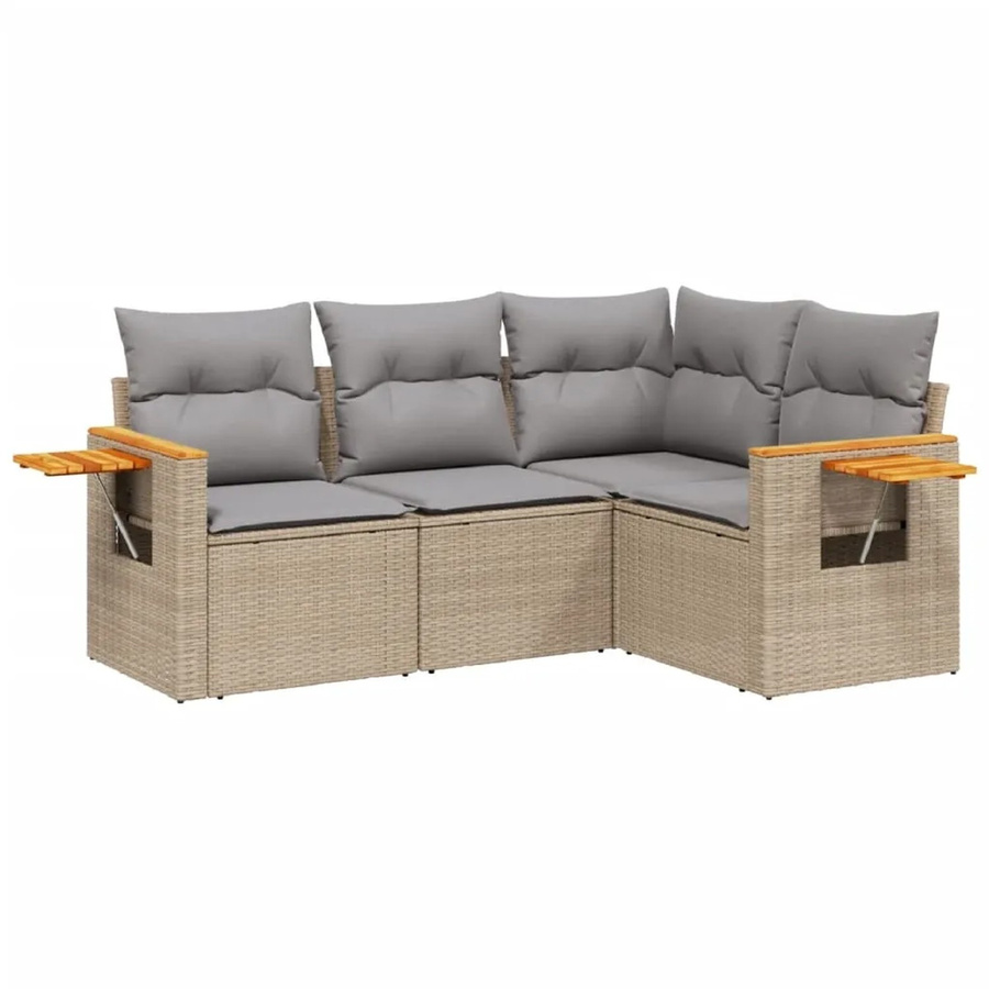 vidaXL 4-tlg Garten-Sofagarnitur in L-Form aus Poly-Rattan und Akazienholz mit Kissen in Beige - Bild 2