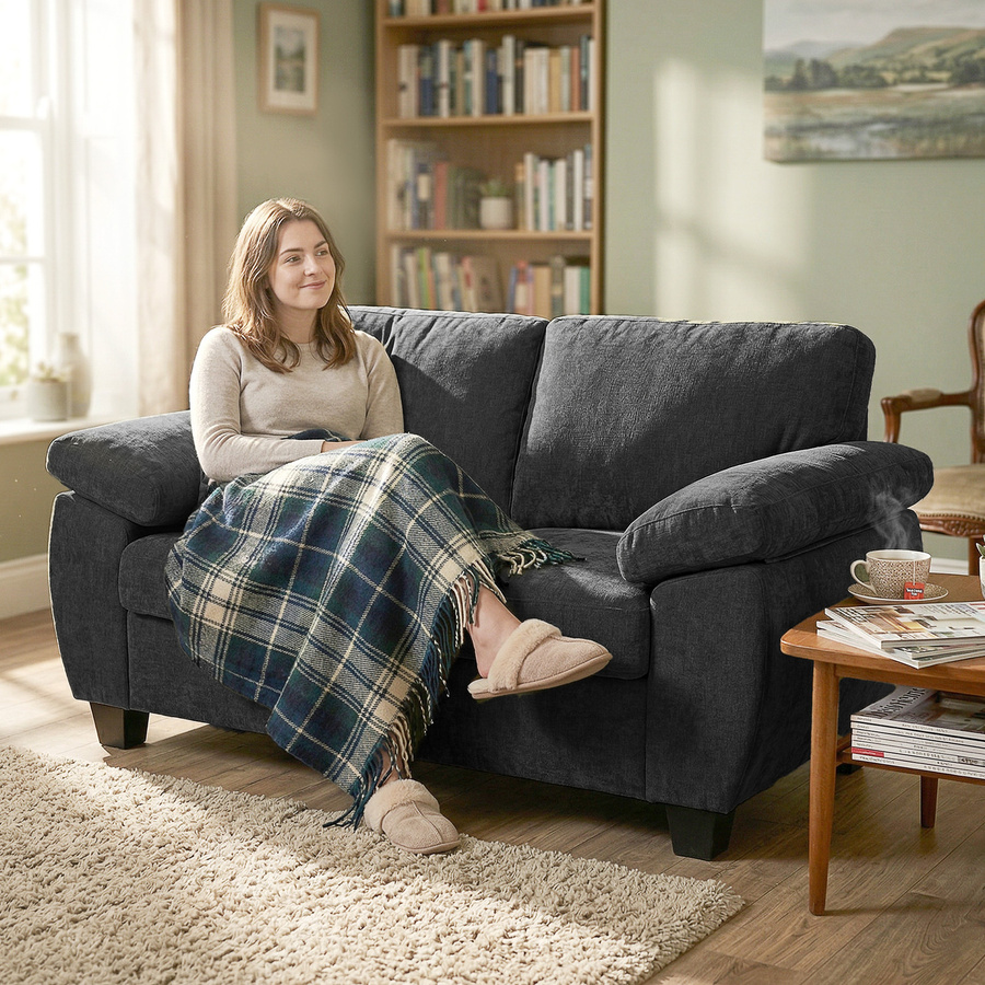 HOMCOM 2 Sitzer Sofa aus Chenille in Dunkelgrau mit breiten gepolsterten Armlehnen, Breite: 156 cm - Bild 2