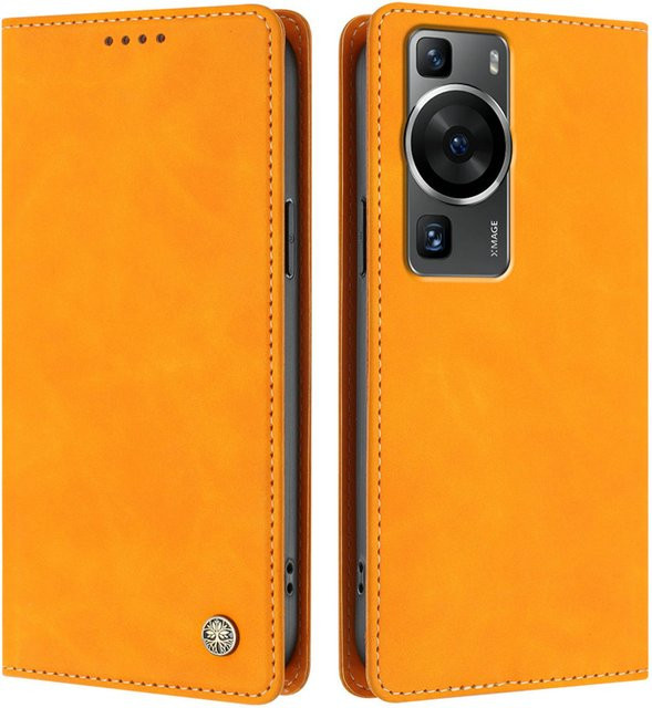 Luxus Lederetui mit RFID-Schutz und Magnetverschluss für Huawei P60 Pro, P50 Pro, P40, P30 Lite, P20, 5G kompatibel, Brieftasche in Pink und Orange - Bild 1