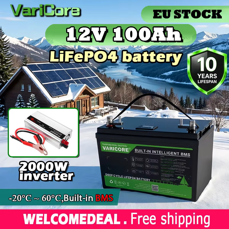 Varicore Lithium-Eisenphosphat-Batteriepack 12,8V 100Ah in Schwarz mit Wechselrichter und Ladegerät für Solaranlagen und Wohnmobile - Bild 1