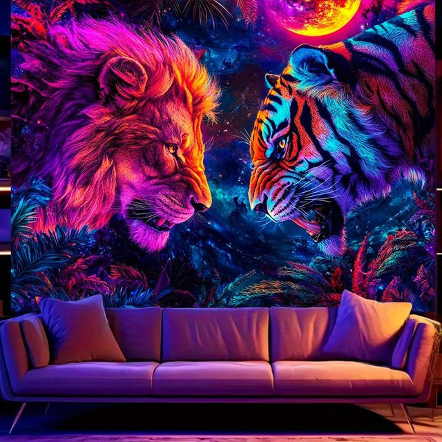 VIKAMA Wandteppich mit Tier-Motiv in Multicolour, fluoreszierender Textil-Wandteppich für Wohnzimmer, Schlafzimmer und Büro, B/H: 60 x 60 cm - Bild 1